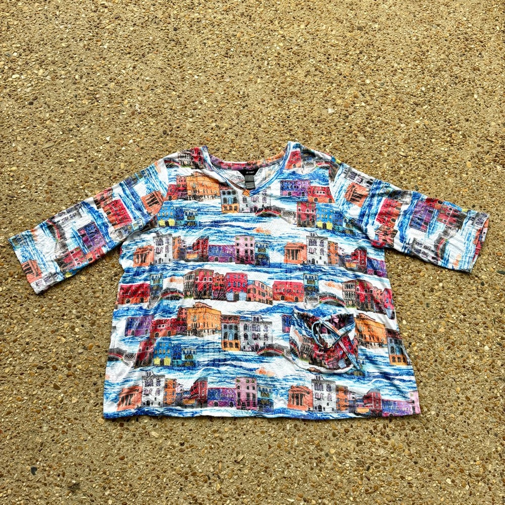 Ali Miles Crinkle Knit City Town Pattern Tunic Blouse Plus Size 3X